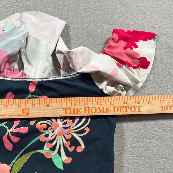 Trina Turk Swimsuit Womens 6 Blue Pink Off The Shoulder Royal Botanical Print - Picture 9 of 16